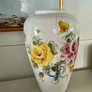 Vintage original Ulmer Keramilk 10 3/4 “ vase hand painted made in west Germany.